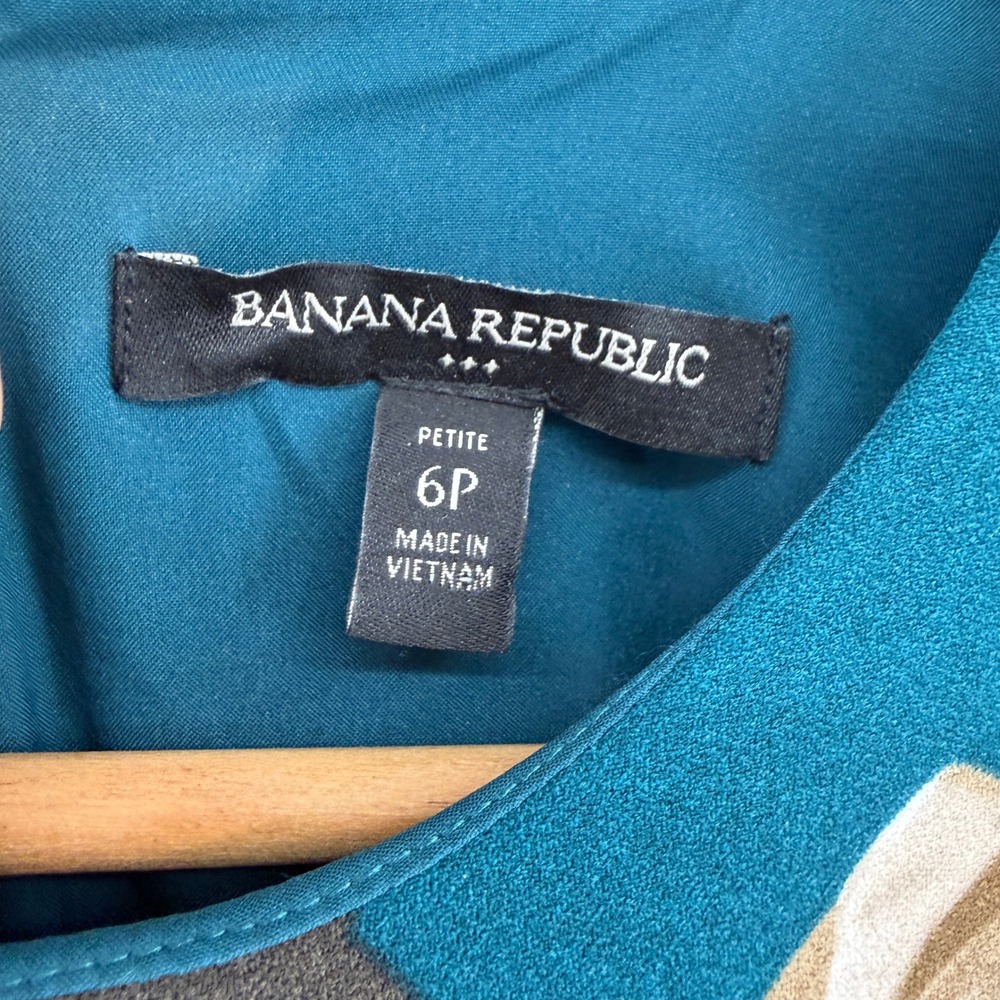 Banana Republic Petite 6P Teal Floral Shift Dress Garden Party Romantic Wedding - Picture 3 of 9